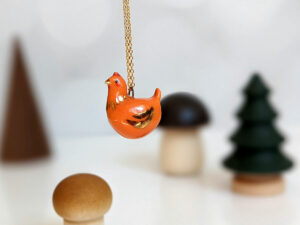 red hen chicken pendant porcelain