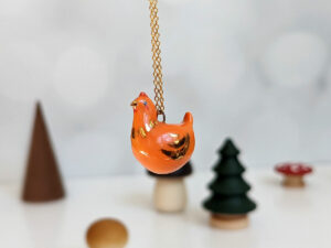 red hen chicken pendant porcelain