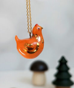 red hen chicken pendant porcelain
