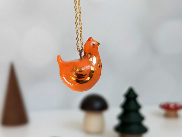 red hen chicken pendant porcelain