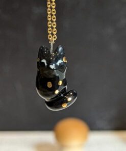 adorable black cat porcelain pendant with gold specks