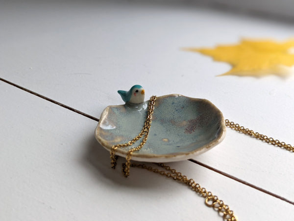 tiny jewelry tray bird porcelain