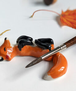 porcelain figurine red fox brush holder