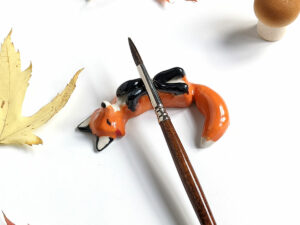 porcelain figurine red fox brush holder