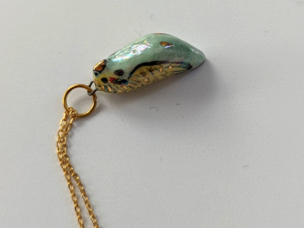 porcelain budgie pendant gold pearl