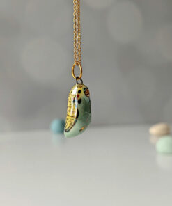 porcelain budgie pendant gold pearl