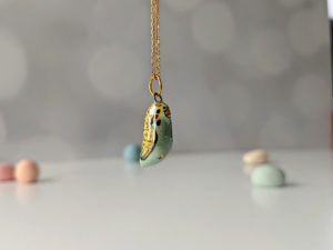 porcelain budgie pendant gold pearl