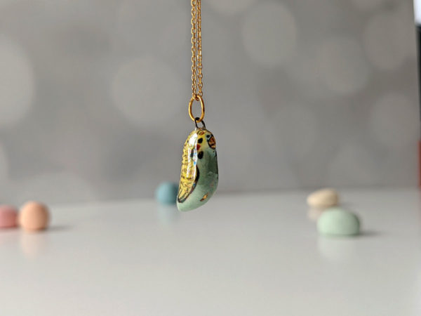 porcelain budgie pendant gold pearl