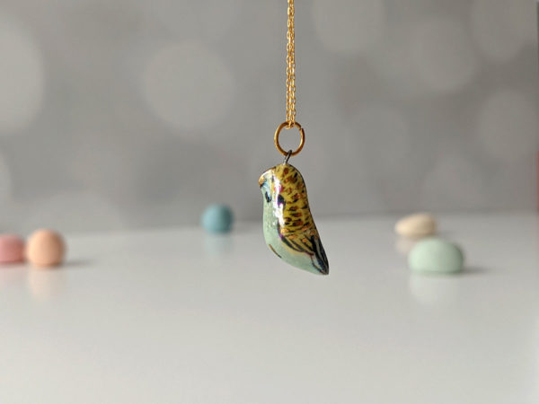 porcelain budgie pendant gold pearl