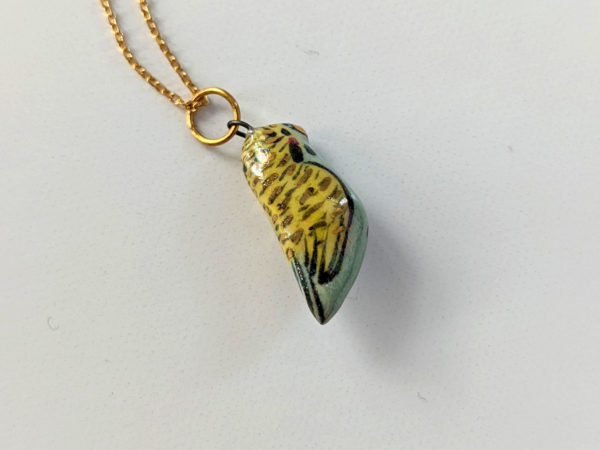 porcelain budgie pendant gold pearl