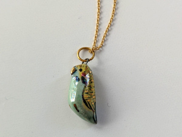 porcelain budgie pendant gold pearl