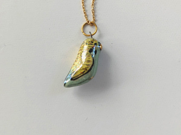 porcelain budgie pendant gold pearl