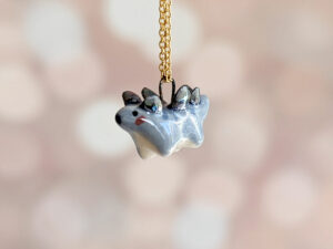 blue stegosaurus pendant cute porcelain jewelry by kness