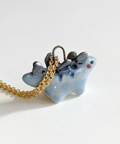 blue stegosaurus pendant cute porcelain jewelry by kness