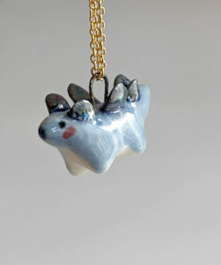 blue stegosaurus pendant cute porcelain jewelry by kness