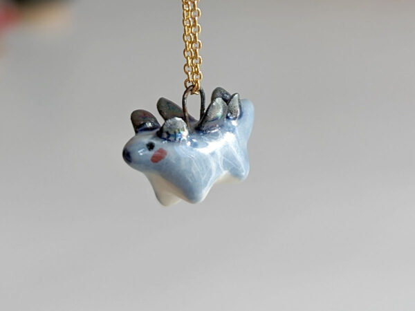 blue stegosaurus pendant cute porcelain jewelry by kness