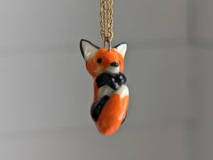 handmade cute porcelain red fox pendant