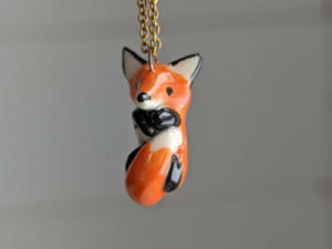 handmade cute porcelain red fox pendant