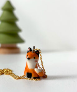 cute red fox porcelain pendant handmade in Canada by Kness