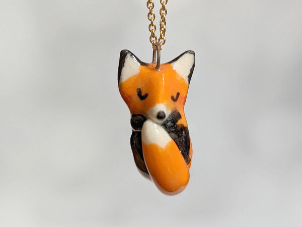cute red fox porcelain pendant