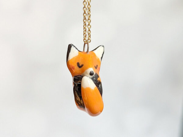 cute red fox porcelain pendant