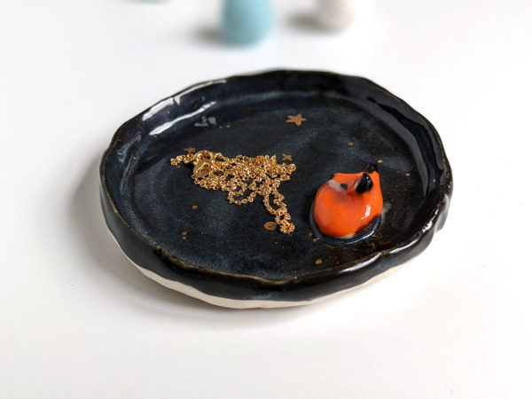 handmade porcelain ring dish fox