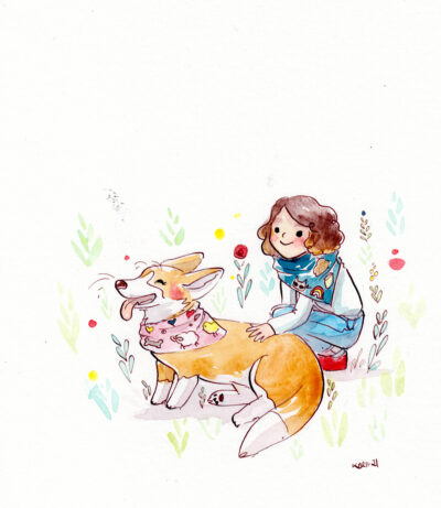 corgi portrait painting