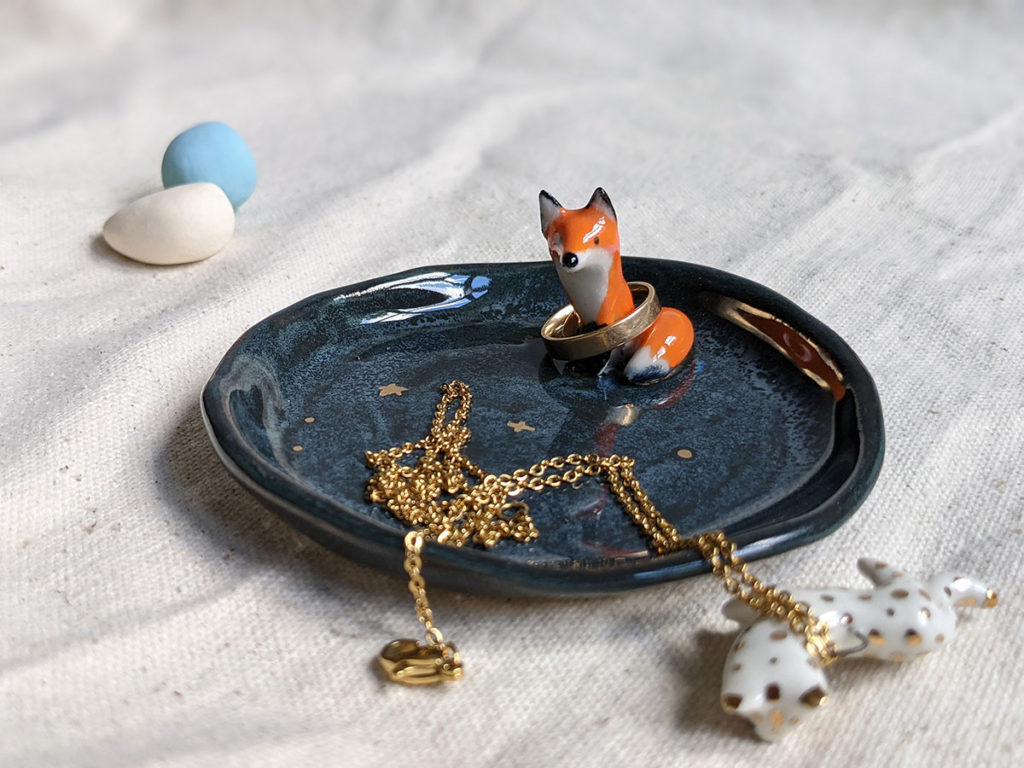 fox tray night porcelain clay animal