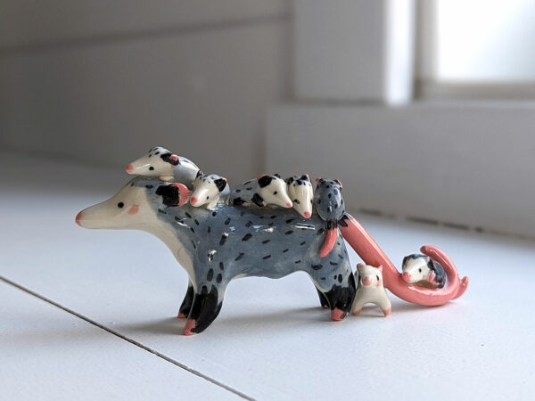 opossum family figurine porcelain cute