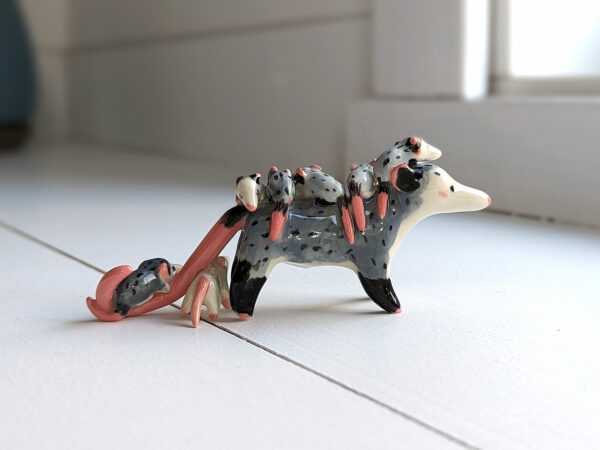opossum family figurine porcelain cute
