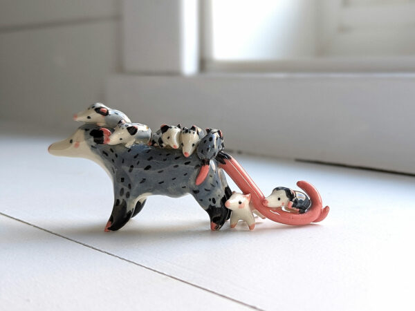 opossum family figurine porcelain cute