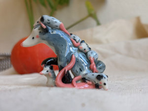 opossum mom figurine porcelain