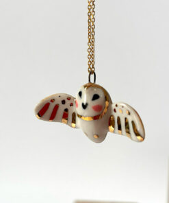 Barn Owl pendant - Ceramics + Gold - Wings