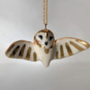cute handmade porcelain barn owl pendant with wings out and gold