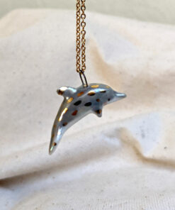 Dolphin pendant, porcelain pearl and gold