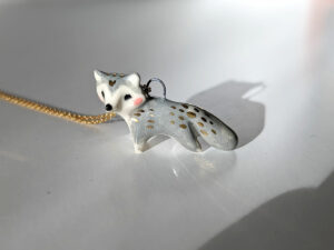 porcelain wolf pendant