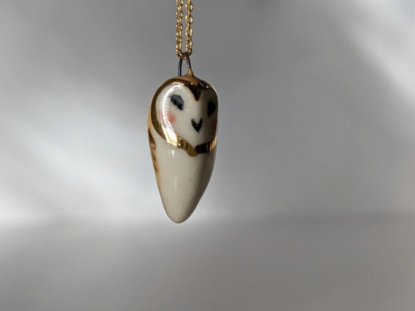 cute porcelain barn owl pendant with gold