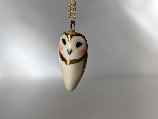 cute porcelain barn owl pendant with gold