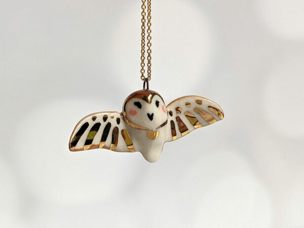 porcelain pendant barn owl wings out gold
