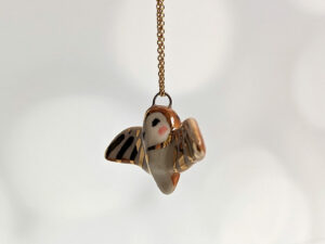 porcelain pendant barn owl wings out gold