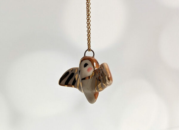porcelain pendant barn owl wings out gold