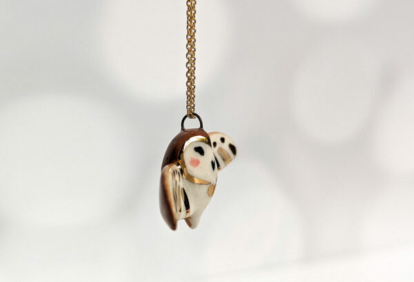 porcelain pendant barn owl wings out gold