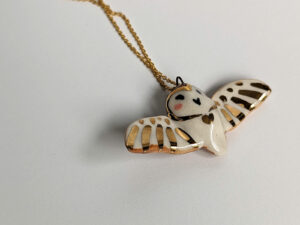 porcelain pendant barn owl wings out gold