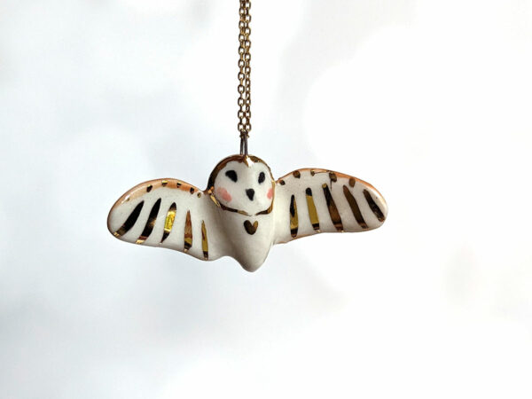 porcelain pendant barn owl wings out gold