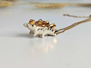 stegosaurus pendant cute porcelain jewelry by kness