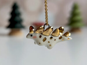 stegosaurus pendant cute porcelain jewelry by kness
