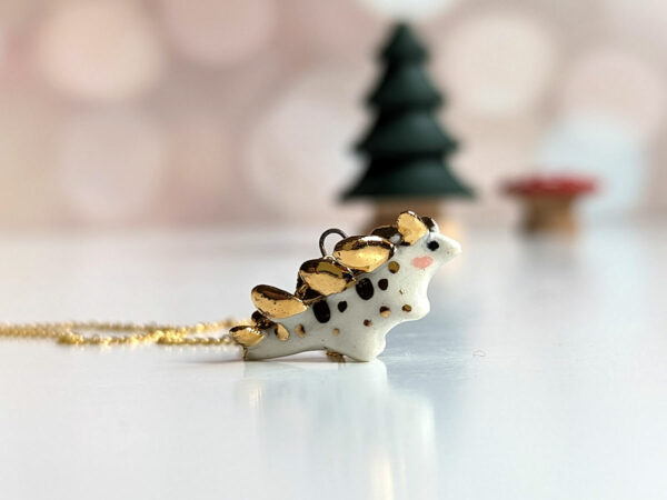 stegosaurus pendant cute porcelain jewelry by kness