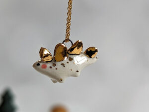 stegosaurus pendant cute porcelain jewelry by kness