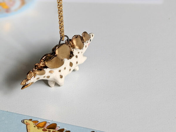 stegosaurus pendant porcelain and gold