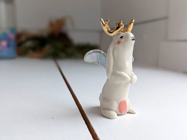 porcelain winged jackalope figurine